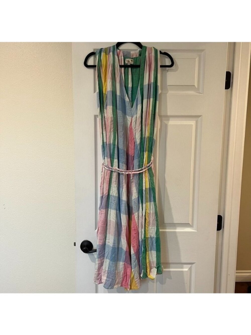MILLE Multicolor Cotton Linen Blend Patchwork Midi Dress Size Small